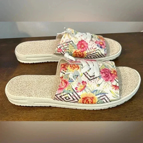 Women's Flower Pattern Flat Sandals Casual Open Toe Summertime Size 9.5 NWOT - Picture 5 of 11